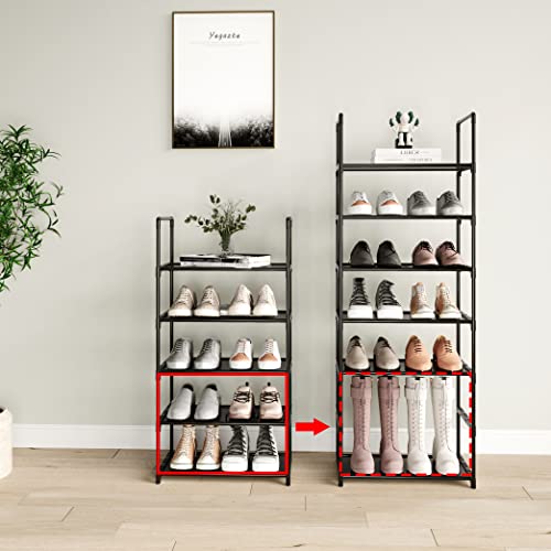 5-Tier Stackable Shoe Rack, Narrow Shoe Stand for 10-12 Pairs Shoe and Boots Organizer Storage Shelf Space Saving for Closet, Entryway and Hallway(Black) - size: 5-Tier(Black)-Narrow