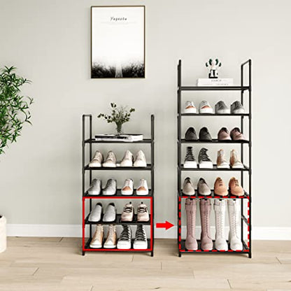 5-Tier Stackable Shoe Rack, Narrow Shoe Stand for 10-12 Pairs Shoe and Boots Organizer Storage Shelf Space Saving for Closet, Entryway and Hallway(Black) - size: 5-Tier(Black)-Narrow