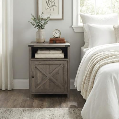 Rainbow Sophia Nightstand, Farmhouse Bedside Table with Cabinet and Shelves, 18 x 18 x 24 Inches, Washed Oak - color: Washed Oak