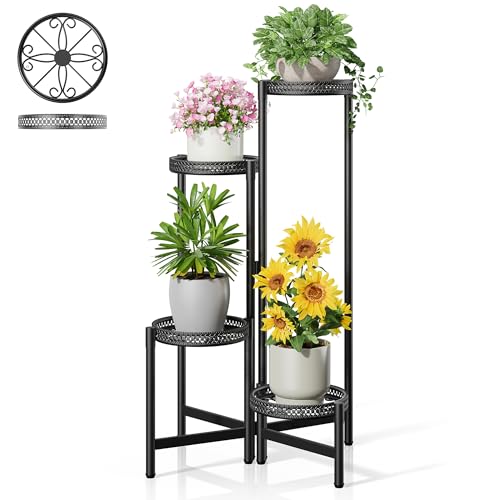 4 Tier Metal Plant Stand Indoor Outdoor, Corner Tall Plant Shelf for Multiple Plants, Foldable Plant Stand Heavy Duty Flower Stand Holder for House Living Room Balcony Garden Patio -BlackS - color: BlackS, size: 4-tiers