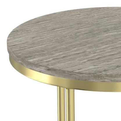 SIMPLIHOME Ashley Nesting Tables Set – 16 inch Wide Genuine Marble Top Metal Accent Tables in Grey Taupe Marble/Gold, Round End Tables for Living Room or Bedroom with Compact Design, Assembled
