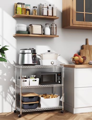 HealSmart 3-Tier Heavy Duty Storage Shelves 750Lb Capacity, 24.02" D x 13.78" W x 29.92" H Adjustable Shelving Unit with Wheels, Chrome - color: Chrome, size: 23" x 13" x 30", 3-Shelf