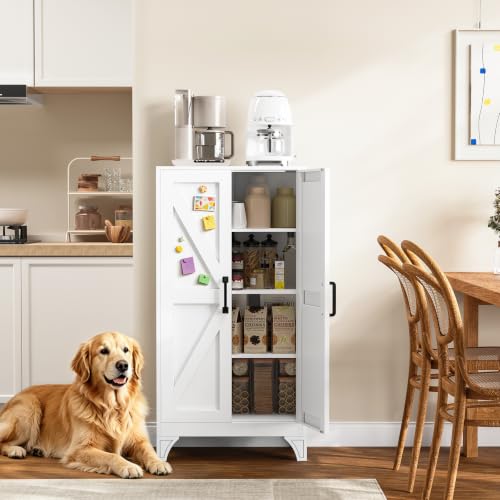 Yizosh Metal Storage Cabinet with 2 Doors and 3 Adjustable Shelves - 47" White Kitchen Pantry Storage Cabinet Locker for Kitchen,Living Room,Dining Room - color: White, size: 47"- 3 Adjustable Shelves-A