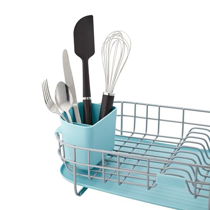 KitchenAid Low Profile Compact Dishrack with Removable Flatware Caddy and Angled Self-Draining Board, Rust Resistant Wires, 12.59 x 17.55 x 6.29 Inch, Mineral Water - color: Mineral Water, size: Low Profile