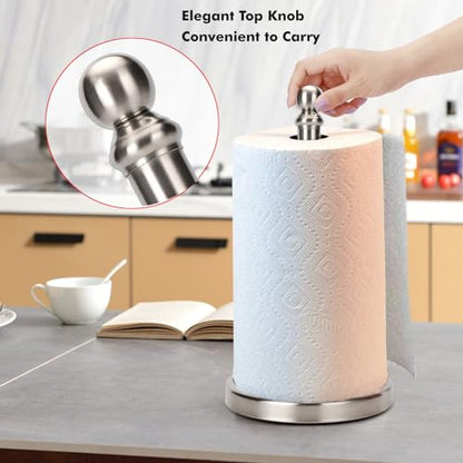 Paper Towel Holder Countertop, Standing Paper Towel Roll Holder for Kitchen Bathroom, with Weighted Base for One-Handed Operation (Brushed Nickel) - color: Brushed Nickel