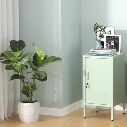 Metal Locker Nightstand with Shelf,Single Door Lockable Metal End Table,Modern Bedside Table, Versatile Side Cabinet for Bedroom, Living Room, or Office (27.55”h x 13.78”w x 14.96”d) - color: Green