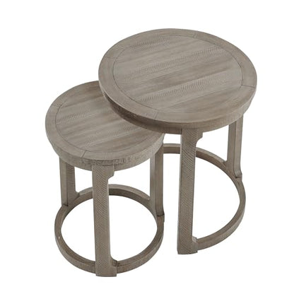Round End Side Table Set of 2, Handcraft Nesting Table for Living Room, Modern Wood Circle Style, Easy Assembly, Light Brown - color: S1-2pcs-light Brown