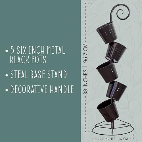 Esterno Hanging Flower Pot Tiered Stand (Black), Metal Outdoor Stacking Planter - color: Black