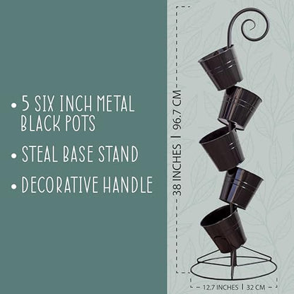 Esterno Hanging Flower Pot Tiered Stand (Black), Metal Outdoor Stacking Planter - color: Black