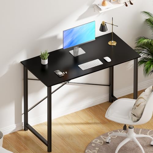 OLIXIS Home Office Computer Desk, Small Office 40-inch Writing and Study Desk, Bedroom Table with Metal Frame and Wooden Top, Compact Modern Study Table for Home Use, Black - color: Black, size: 40-In