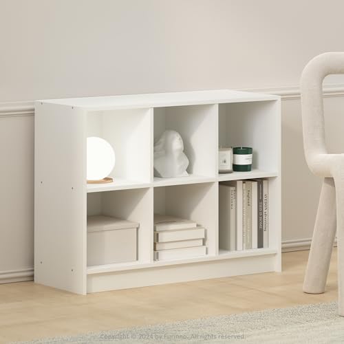 Furinno Basic Book Shelf, 3x2 Bookshelf, Cube Organizer Cabinet Bookcase with Shelf Storage, 11.9 x 31.6 x 23.6, for Living Room, Bedroom, Home Office, White - color: White
