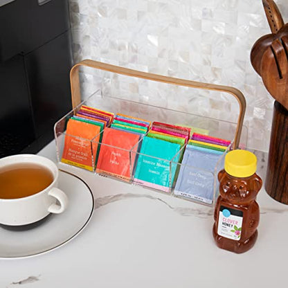 Mind Reader Tea Bag Organizer, Tea Station, Countertop, Caddy, Rayon from Bamboo and Acrylic, 11.75"L x 6"W x 6"H, Brown - style: Tea Bag Basket