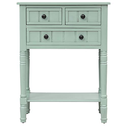 Knocbel Slim Antique Entry Console Table with Drawers & Bottom Open Shelf, Solid Wood Sofa Couch Table for Entryway Hallway Living Room (Mint Green) - color: Mint Green