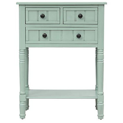 Knocbel Slim Antique Entry Console Table with Drawers & Bottom Open Shelf, Solid Wood Sofa Couch Table for Entryway Hallway Living Room (Mint Green) - color: Mint Green