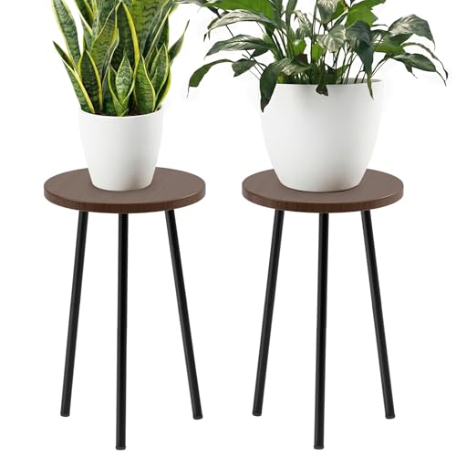 Plant Stand Indoor 2 Pack: 20'' Indoor Plant Stand Tall - Plant Table | Mid Century Modern Decor - Small Round Plant Table for Patio Living Room Bathroom Office (Walnut) - color: Walnut, size: 20"&20"