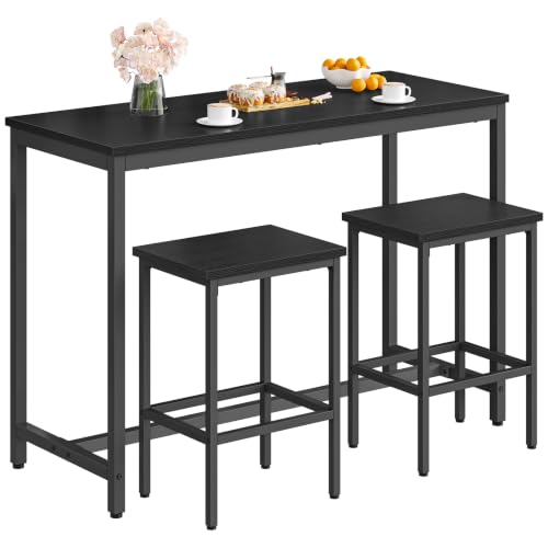 HOOBRO Bar Table and Chairs Set, 47.2" Rectangular Pub Table with 2 Stools for Small Space, 3-Piece Breakfast Stools Set, Sturdy Metal Frame, Easy to Assemble, Black BB52BT01 - color: Black