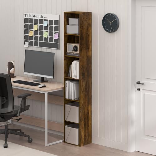 Furinno PASIR Book Shelf, 6-Tier Bookcase, Tall Standing Bookshelf, Open Storage Shelf, 9.4 x 12 x 71 Inches, for Home Office, Living Room, Amber Oak - color: Amber Oak, size: 6-Tier, 9.4 x 12 x 71