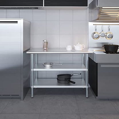 Stainless Steel Work Table with 2 Shelves | Metal Utility Table | Commercial & Residential NSF Utility (Stainless Steel Table with 2 Shelves, 48" Long x 24" Deep) - size: 48" Long x 24" Deep