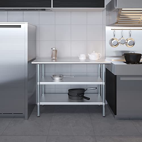 Stainless Steel Work Table with 2 Shelves | Metal Utility Table | Commercial & Residential NSF Utility (Stainless Steel Table with 2 Shelves, 48" Long x 24" Deep) - size: 48" Long x 24" Deep