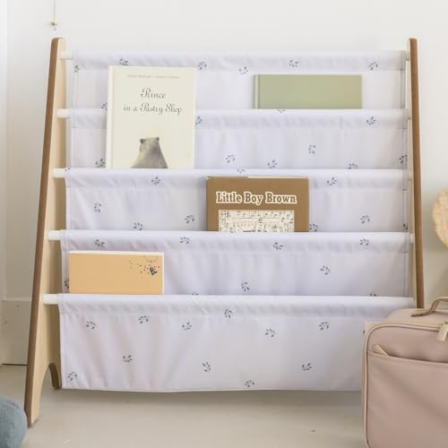 3 Sprouts Recycled Kids Bookshelf, Holds 35 Books, 4-Tier, Blueberry Mist | Space-saving bookshelf, Children's room, Toddler bookcase organizer, Ages 3+, Book/toy storage, Front-facing, Covers visible - color: Blueberry Mist