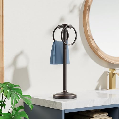 Hoimpro 17 Inch Oil Rubbed Bronze Stainless Steel Free Standing Towel Rack Bar, Double Stand Towel Ring Hand Towel Holder Hanger, Towel Hardware for Bathroom Vanity Kitchen Countertops - color: Oil Rubbed Bronze