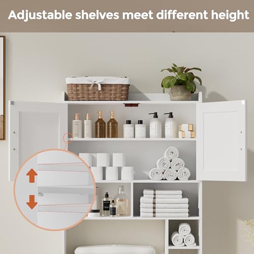 Homhedy Wooden Over The Toilet Storage Cabinet with Barn Door | Freestanding Bathroom Storage, Toilet Paper Holder, Adjustable Shelf,Space-Saving, Farmhouse Style, White - color: White