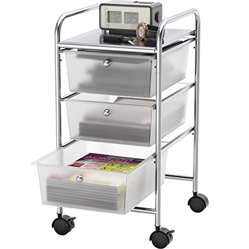 Simple Houseware Utility Cart with 3 Drawers Rolling Storage Art Craft Organizer, Chrome - color: Chrome, size: 3 Drawers