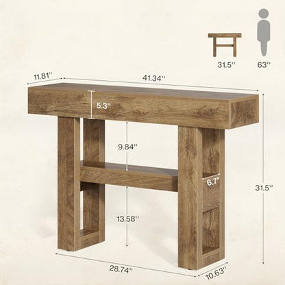 Tribesigns 41.34-Inch Farmhouse Console Table, 2-Tier Narrow Sofa Table Behind The Couch, Entryway Furniture with Storage Shelves for Hallway Foyer Living Room, Light Brown - color: Light Brown