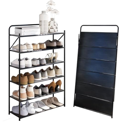 6 Tier No-Assembly Shoe Rack, Foldable Shoes Rack Organizer Without Installation, Portable Solid Metal Shoe Shelves for Closet, Entryway, Front Door Entrance - size: 6 Tier