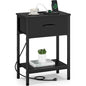Vagusicc Black Nightstand with Charging Station, End Table with Fabric Drawer, Small Side Table with 2-Tier Storage Shelves, 25.4" Tall Bedside Table, Black Night Stand for Bedroom, Living Room, Dorm - color: Black (1 Pack)