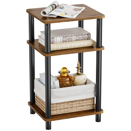 Open Shelves Side Table with Storage, 3-Tier Living Room End Tables, Night Table, 1-Min Installation Without Tools, Nightstand for Bedroom, Rustic Brown and Black - color: Brown, size: 3 Layers