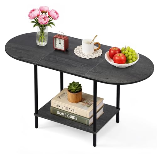 Small Coffee Table,35.4'' Oval Coffee Table with Storage Shelf & Metal Frame,Low Cocktail Tea Accent Table for Apartment,Modern Mid Century Small Living Room Table,Dark Gray - color: Dark Gray