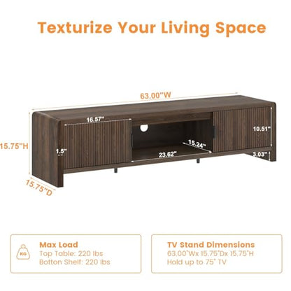 TV Stand with Storage and 8 Cube Bookshelf with 4 Doors for Living Room Bedroom (Dark Walnut)