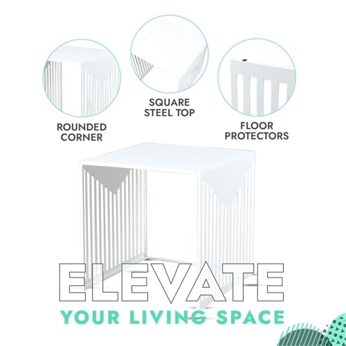 LeisureMod Mid-Century Design Square Side/End Table, Steel Powder Coated Finish, Perfect for Modern and Contemporary Living Space, White - color: White