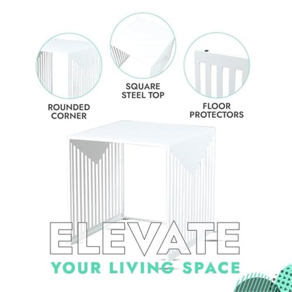 LeisureMod Mid-Century Design Square Side/End Table, Steel Powder Coated Finish, Perfect for Modern and Contemporary Living Space, White - color: White