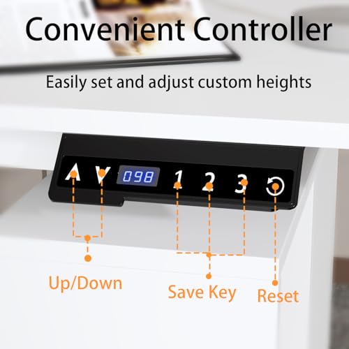 Homsee Electric Height Adjustable Standing Desk with Storage Cabinet, U-Shape Computer Desk with Drawer & Open Shelves for Home Office, Workstation Desk for Writing Study Executive, White