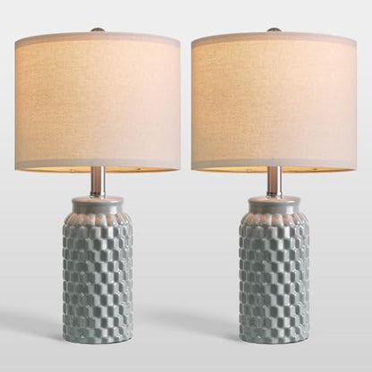 USumkky 20.5" Ceramic Table Lamps Set of 2, Modern Farmhouse Boho Bedside Lamps for Bedroom, Nightstand Lamps for Living Room End Tables, Small Desk Lamps, Grey - color: 20.5" Grey-2 Pack