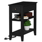 ChooChoo Narrow End Table with Charging Station, Side Table Living Room with USB Ports & Power Outlets and Hidden Drawer, 3-Tier Skinny Nightstand with 2 Open Storage Shelves for Small Place (Black) - color: Black