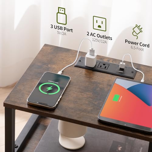 Yoobure Farmhouse NightStand with Charging Station，Wood Night Stand End Table with USB Ports, LED Bed Side Table with Storage Cabinet，Bedside Table for Bedroom, Living Room Rustic Brown - color: Rustic Brown