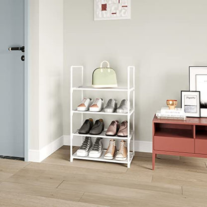 Upgrade Stackable Small Shoe Rack, 4-Tier Shoe Shelf Storage Organizer with Handle for Entryway, Hallway and Closet(White) - size: 4-Tier(White)-Small
