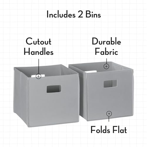 RiverRidge Folding Storage Bins - 2-pack of 10in Tall Gray Cubes | Fabric Bins, Set of 2 Storage Cubes, Cut-out Handles, Playroom Closet Organizer, Collapsible Cubby with Bottom Board Insert - color: 2 Gray 10in H Bins