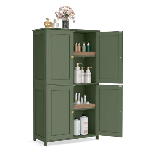 VASAGLE Floor Storage Cabinet, Shaker Cabinet with 2 Adjustable Shelves, 4 Doors, Tall Freestanding Organizer Unit, for Kitchen Bathroom Living Room, Forest Green UBBC553CH01S - color: Forest Green, size: 4 Doors（42.7"）