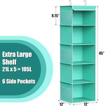 Simple Houseware 5 Shelf Hanging Closet Organizer, Turquoise - color: Turquoise, size: 5 Shelf