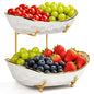 Fruit Bowl for Kitchen Counter - 2 Tier Ceramic Fruit Basket, Fruit Holder for Fresh Fruit & Veggies, Modern Tiered Fruit Platter Serving Trays for Party - color: 2White-Rack01