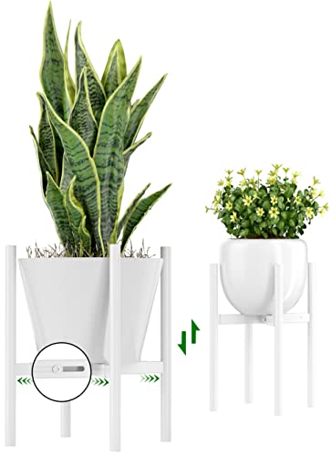 EKNITEY Adjustable Plant Pot Stand: Indoor Outdoor Modern Flower Holder Metal Plant Rack Organizer Planter Stand for Garden Patio Corner Bathroom Living Room Balcony Home Office (White) - color: White