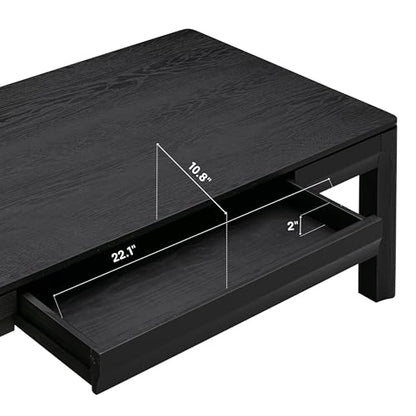 NTC Flow Modern Wooden Rectangle Coffee Table with Hidden Drawer – Waterproof & Heat Resistant, Burnt Black - color: Burnt Black, size: 47 Inch, style: Coffee Table