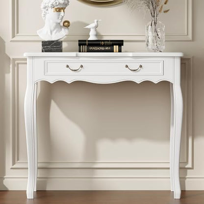 White Entryway Table with 1 Drawer Console Table for Entryway Entrance Table for Hallway, Living Room, Foyer, Easy Assembly (Legs Only), 13.77D x 34.64W x 30.7H in - color: White