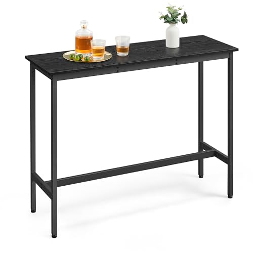 VASAGLE Bar Table, Kitchen Dining Table, High Top Pub Table, Bar Height Cocktail Table for Living Room Party, Sturdy Metal, 15.7 x 47.2 x 35.4 Inches for Narrow Spaces, Ebony Black and Ink Black - color: Ebony Black + Ink Black, size: 15.7"D x 47.2"W x 35