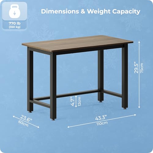 43" Home Office Desk Modern Computer Desk 43.3x23.6x29.5 inches PC Table with Thicken Frame Industrial Style Sturdy Metal Frame Furniture for Writing Gaming Rustic Brown+Black - color: Rustic Brown+black, size: 43