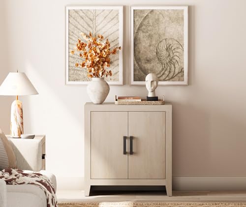 WAMPAT Farmhouse TV Stand with Storage Cabinet for TVs up to 50 Inch, 31.5" Entertainment Center, Media Console Table for Living Room, Dining Room & Entryway, Beige - color: Beige